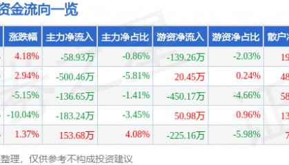 股票行情快报：黑牡丹（600510）4月10日主力资金净卖出58.93万元