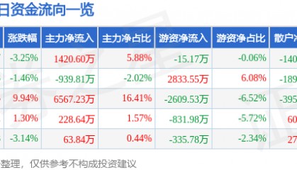股票行情快报：中华企业（600675）12月13日主力资金净买入1420.60万元