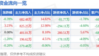 股票行情快报：黑牡丹（600510）3月5日主力资金净买入682.48万元