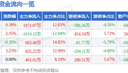 股票行情快报：黑牡丹（600510）3月7日主力资金净买入1071.07万元