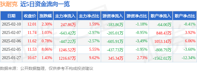 股票行情快报：狄耐克（300884）2月10日主力资金净买入247.86万元