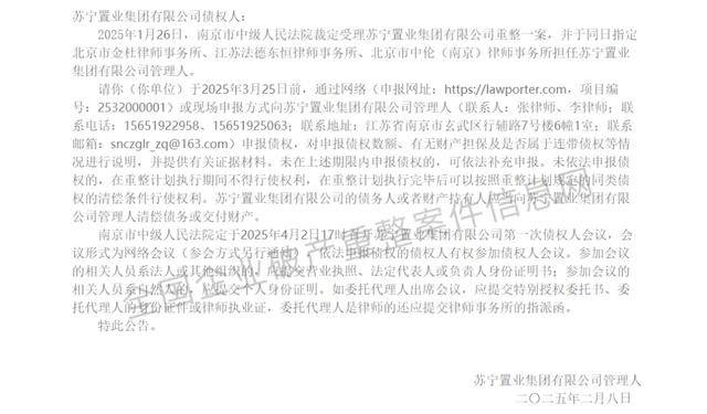 苏宁电器、苏宁控股、苏宁置业三家企业申请重整获受理